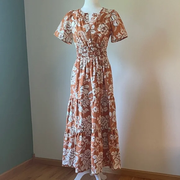 Anthropologie Terracotta Floral Maxi Dress - Picture 1 of 6